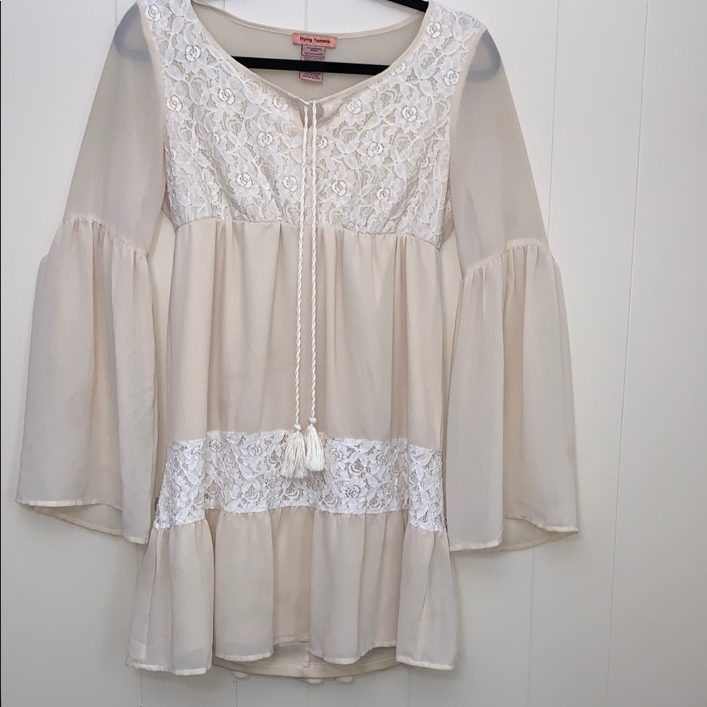 Flying Tomato Cream Lace Ruffled Hem Long Sleeved Dress SIZE Med Empire Waist